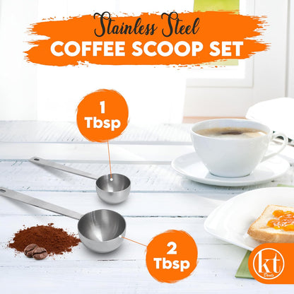 Coffee Scoop Set - 1 & 2 Tablespoon Coffee Scoop for Ground Coffee Stainless Steel 1 tbsp (15ml) & 2 tbsp (30ml) Scooper Long Handle Coffee Measuring Spoon Scoops
