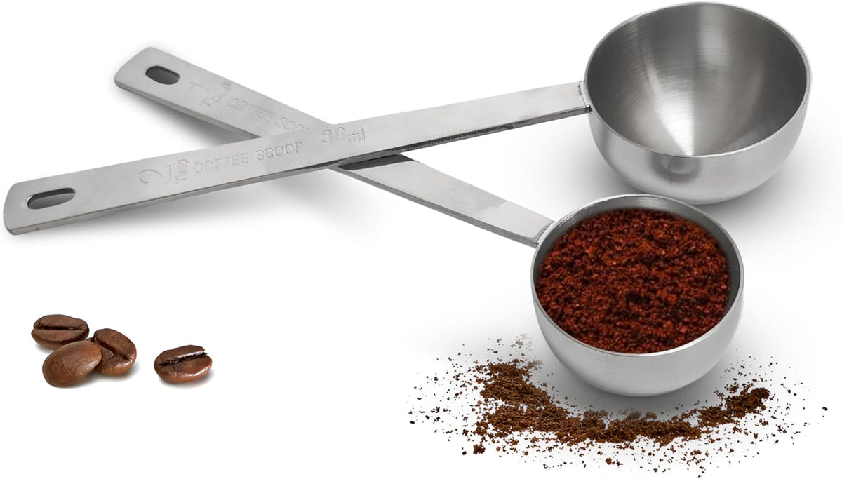 Coffee Scoop Set - 1 & 2 Tablespoon Coffee Scoop for Ground Coffee Stainless Steel 1 tbsp (15ml) & 2 tbsp (30ml) Scooper Long Handle Coffee Measuring Spoon Scoops