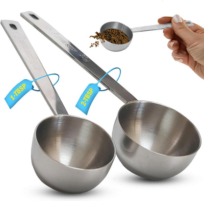 Coffee Scoop Set - 1 & 2 Tablespoon Coffee Scoop for Ground Coffee Stainless Steel 1 tbsp (15ml) & 2 tbsp (30ml) Scooper Long Handle Coffee Measuring Spoon Scoops
