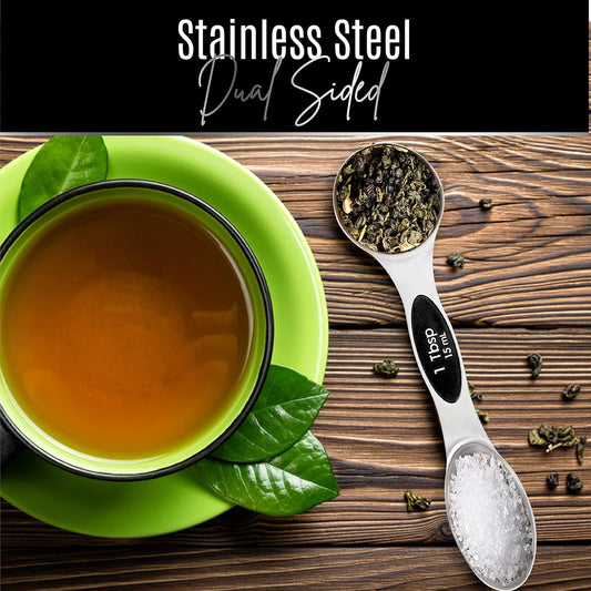 Stainless Steel Magnetic Measuring Spoons Set – 9 Pieces Dual-Sided Stackable Magnetic Teaspoons and Tablespoons for Dry & Liquid Ingredients – Kitchen Gadgets for Baking & Cooking – Black