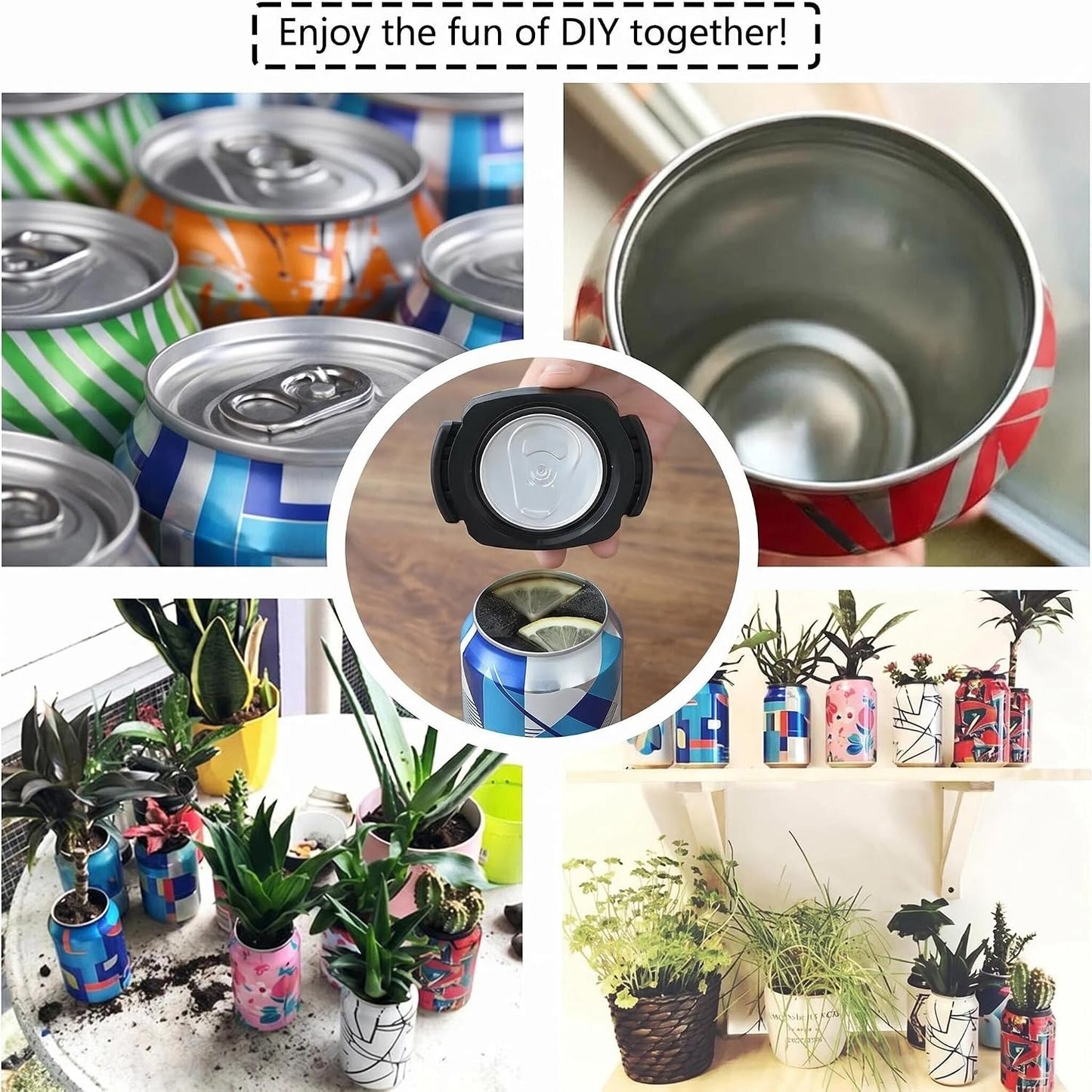 Can Top Cutter Remover with 2 Silicone Guards Bottle Opener – Safe Top Lid Opener for Beer Soda Cans, DIY Plant Pot Storage Container