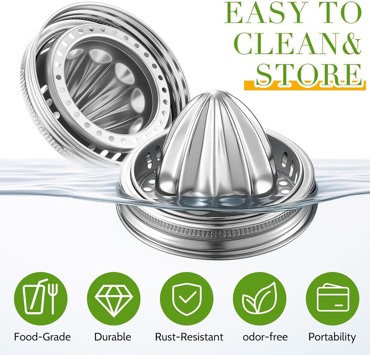 4 Pcs Stainless Steel Mason Jar Juicer Lid Manual Juicer Squeezer for 3.39 Inch Wide Mouth Mason Jar Citrus Reamer for Lemons Limes Oranges Juicing Accessories