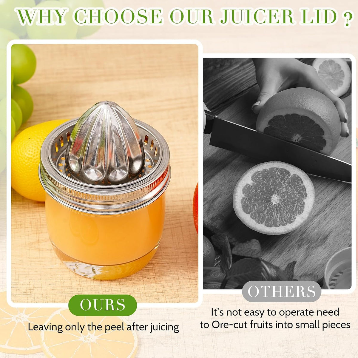 4 Pcs Stainless Steel Mason Jar Juicer Lid Manual Juicer Squeezer for 3.39 Inch Wide Mouth Mason Jar Citrus Reamer for Lemons Limes Oranges Juicing Accessories