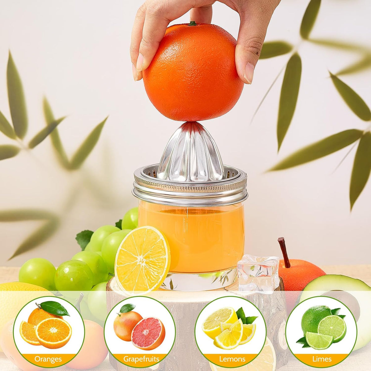 4 Pcs Stainless Steel Mason Jar Juicer Lid Manual Juicer Squeezer for 3.39 Inch Wide Mouth Mason Jar Citrus Reamer for Lemons Limes Oranges Juicing Accessories