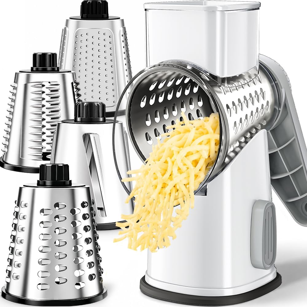 Rotary Cheese Grater Hand Crank Large Cheese Shredder(White Grey)