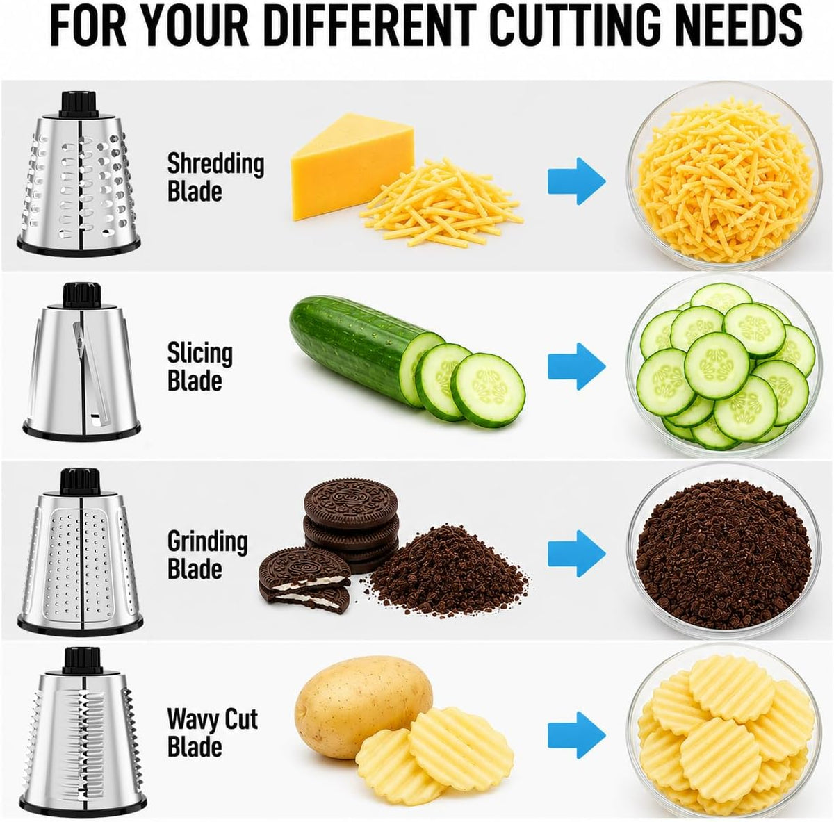 Rotary Cheese Grater Hand Crank Large Cheese Shredder(White Grey)