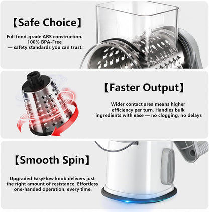 Rotary Cheese Grater Hand Crank Large Cheese Shredder(White Grey)
