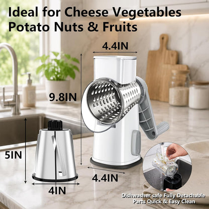 Rotary Cheese Grater Hand Crank Large Cheese Shredder(White Grey)