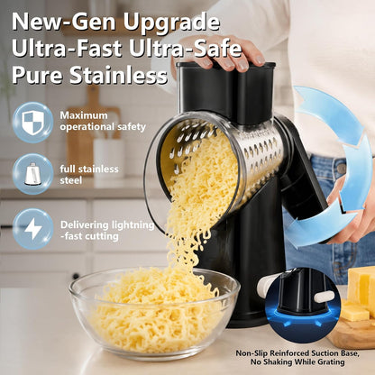 Rotary Cheese Grater Hand Crank Large Cheese Shredder(White Grey)