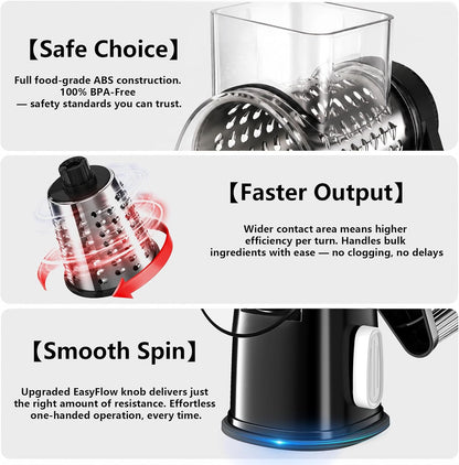 Rotary Cheese Grater Hand Crank Large Cheese Shredder(White Grey)