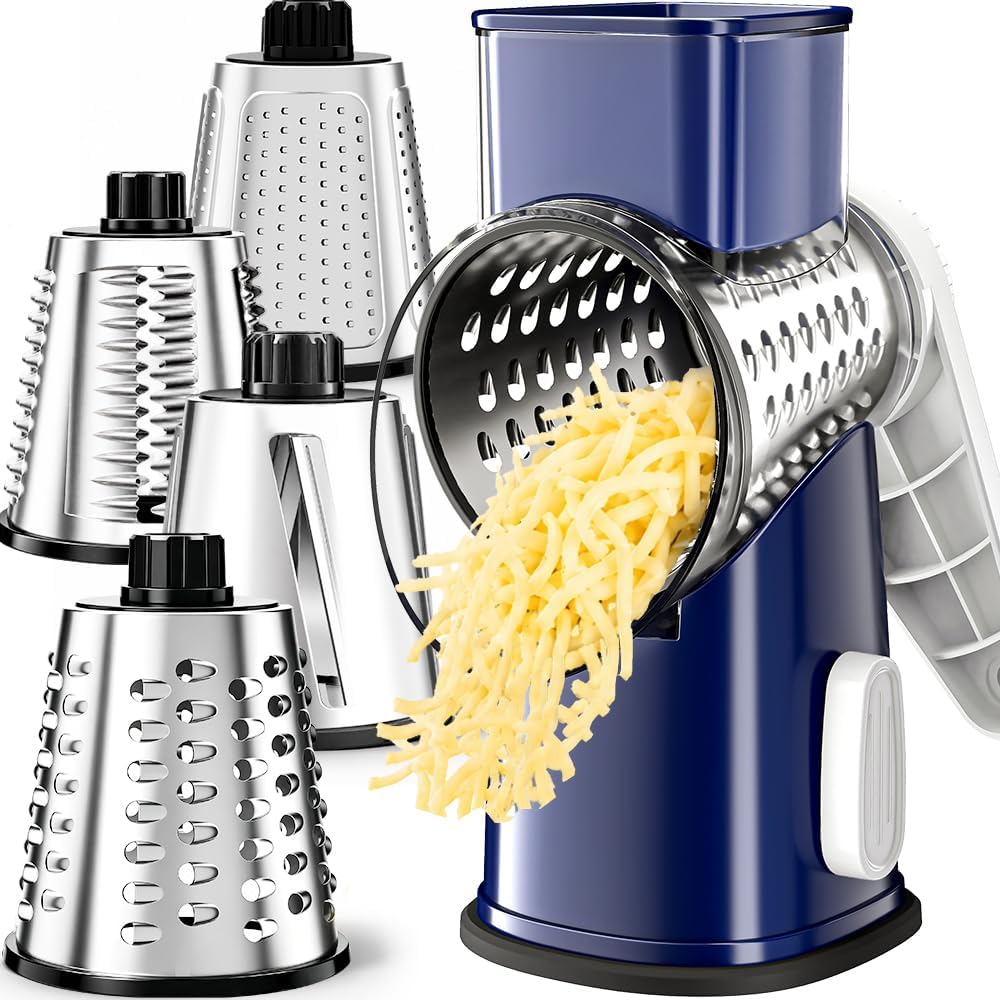 Rotary Cheese Grater Hand Crank Large Cheese Shredder(White Grey)