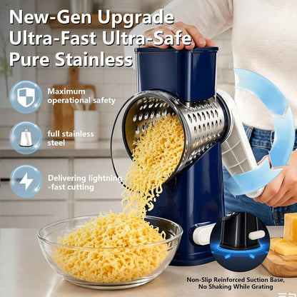 Rotary Cheese Grater Hand Crank Large Cheese Shredder(White Grey)