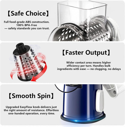 Rotary Cheese Grater Hand Crank Large Cheese Shredder(White Grey)