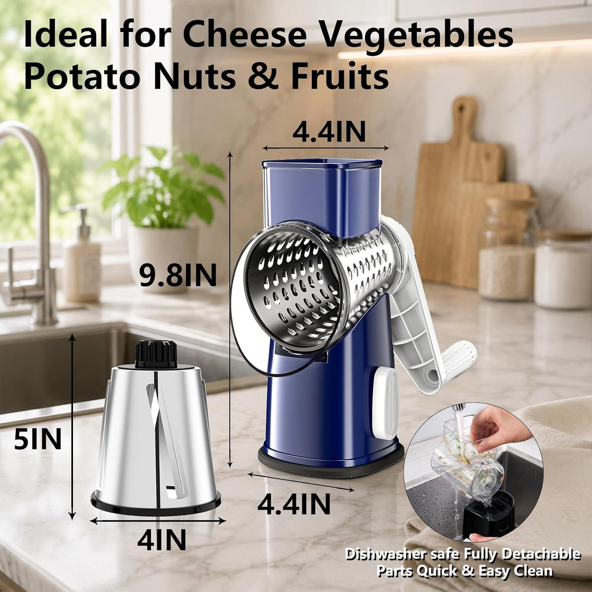 Rotary Cheese Grater Hand Crank Large Cheese Shredder(White Grey)