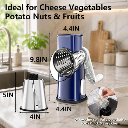 Rotary Cheese Grater Hand Crank Large Cheese Shredder(White Grey)