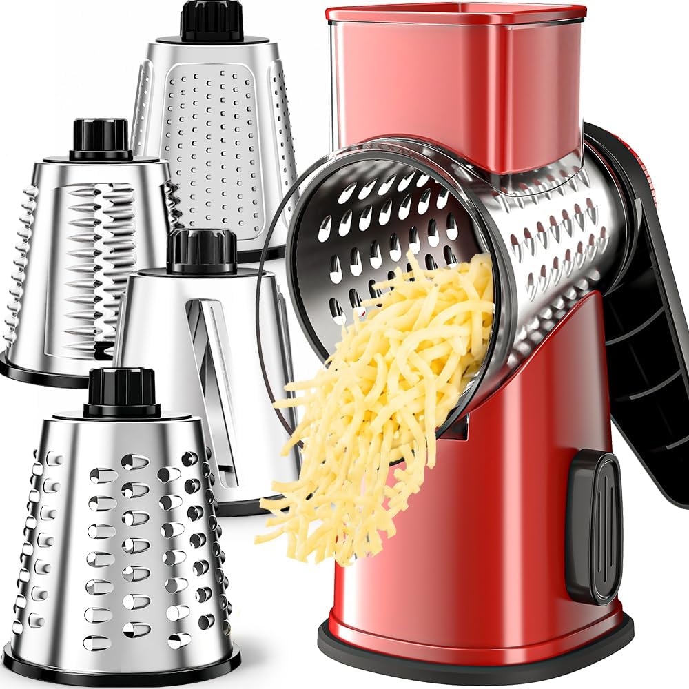 Rotary Cheese Grater Hand Crank Large Cheese Shredder(White Grey)
