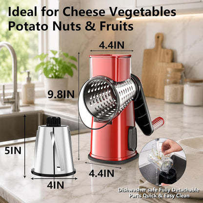 Rotary Cheese Grater Hand Crank Large Cheese Shredder(White Grey)