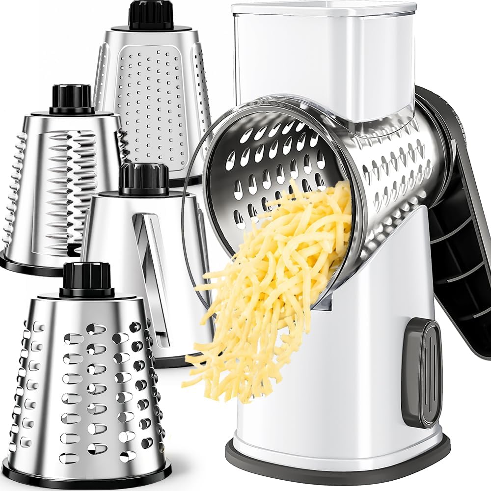 Rotary Cheese Grater Hand Crank Large Cheese Shredder(White Grey)