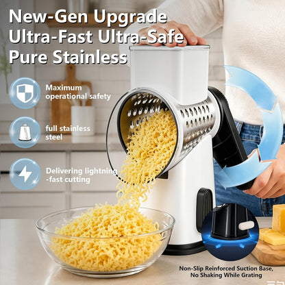Rotary Cheese Grater Hand Crank Large Cheese Shredder(White Grey)