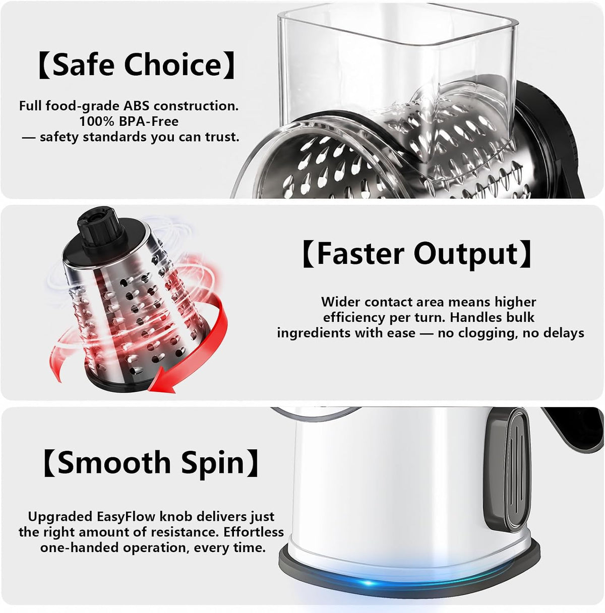 Rotary Cheese Grater Hand Crank Large Cheese Shredder(White Grey)