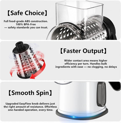 Rotary Cheese Grater Hand Crank Large Cheese Shredder(White Grey)