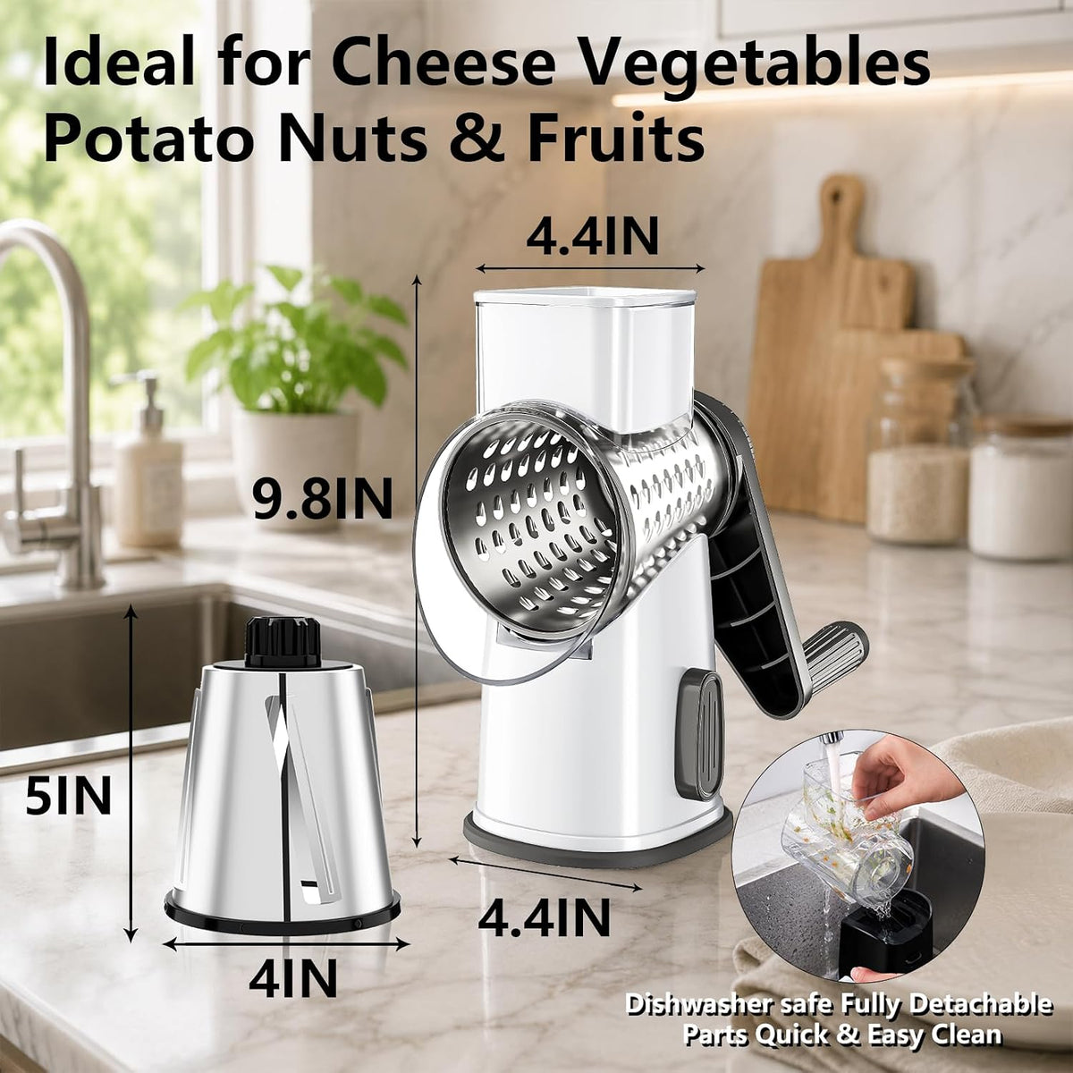 Rotary Cheese Grater Hand Crank Large Cheese Shredder(White Grey)
