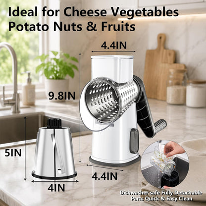Rotary Cheese Grater Hand Crank Large Cheese Shredder(White Grey)