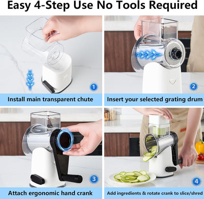 Rotary Cheese Grater Hand Crank Large Cheese Shredder(White Grey)