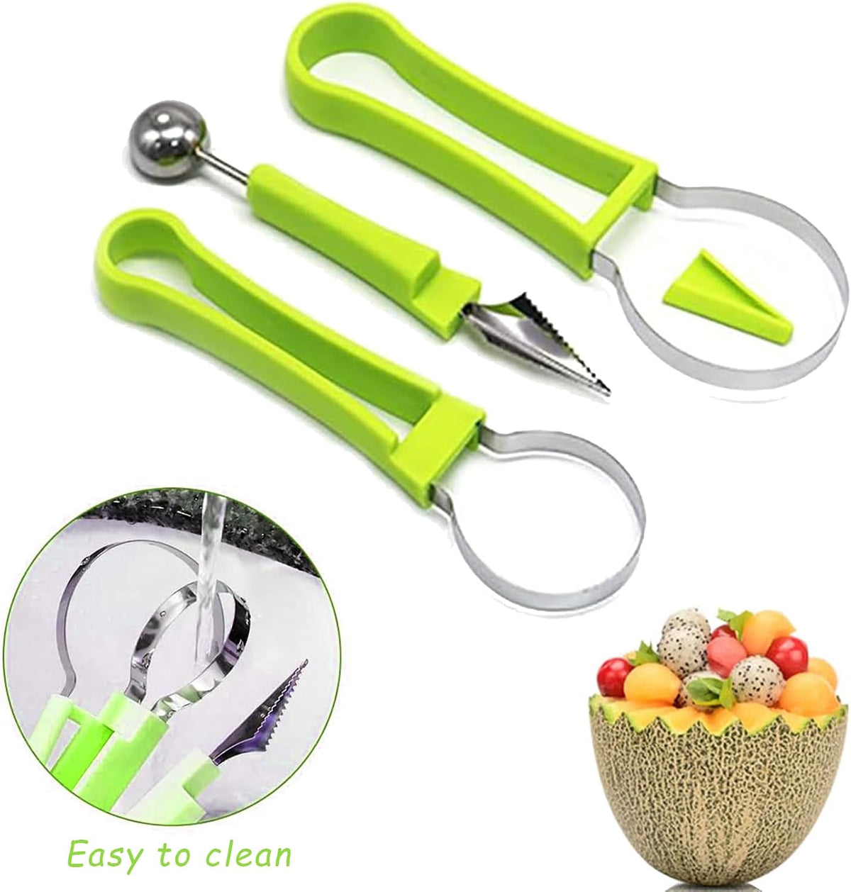 12-Pack Watermelon Cutter Set, 4-in-1 Fruit Cutter Shapes, Stainless Steel Slicer, Melon Baller, Seed Remover, Peeler, Kitchen Gadgets for Easy Fruit Preparation and Perfectly Shaped Fruit
