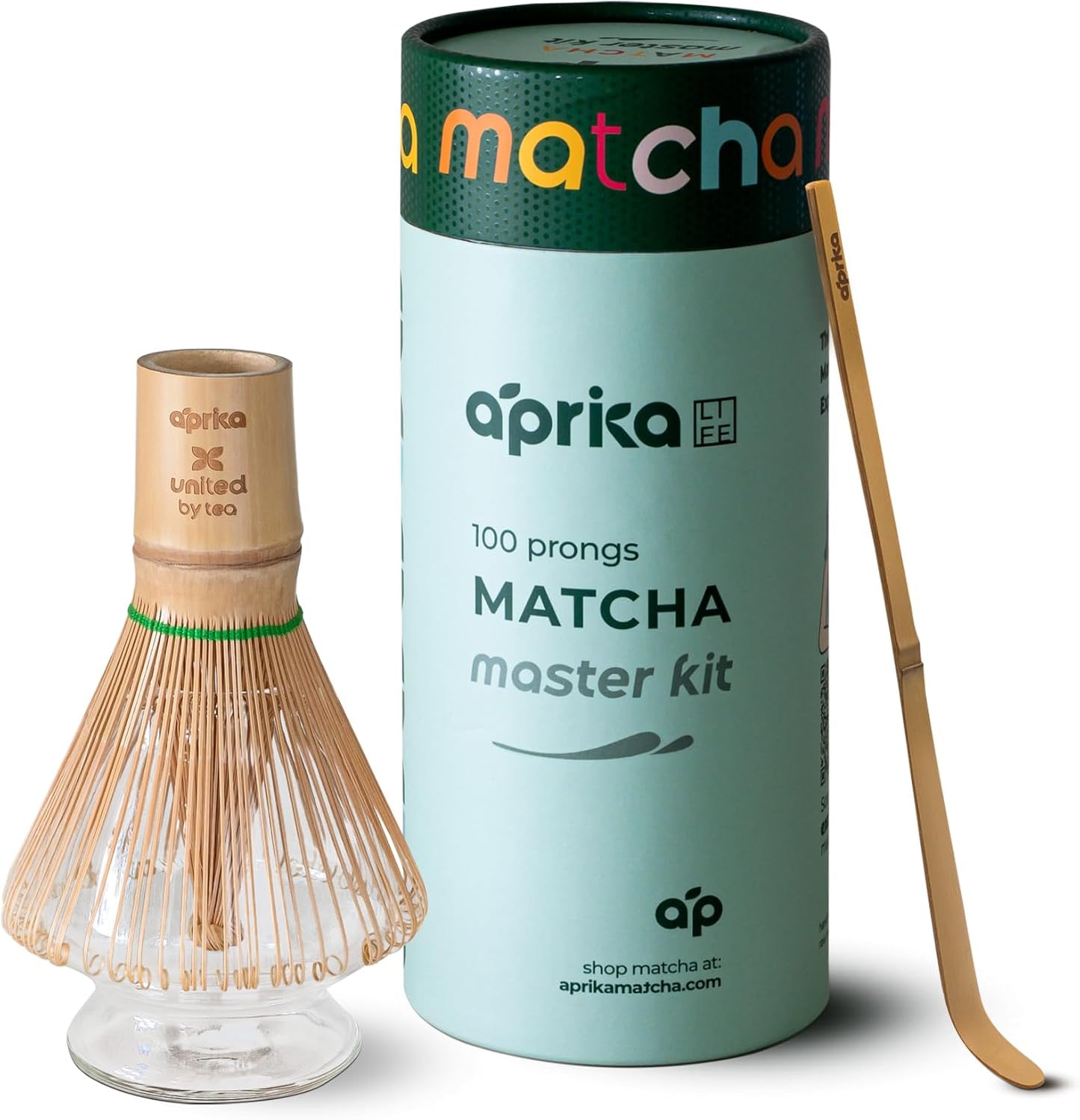 Matcha Whisk Holder Set, Bamboo Chasen with Glass Stand and Scoop, 100 Prong Tea Whisk for Japanese Green Tea Powder