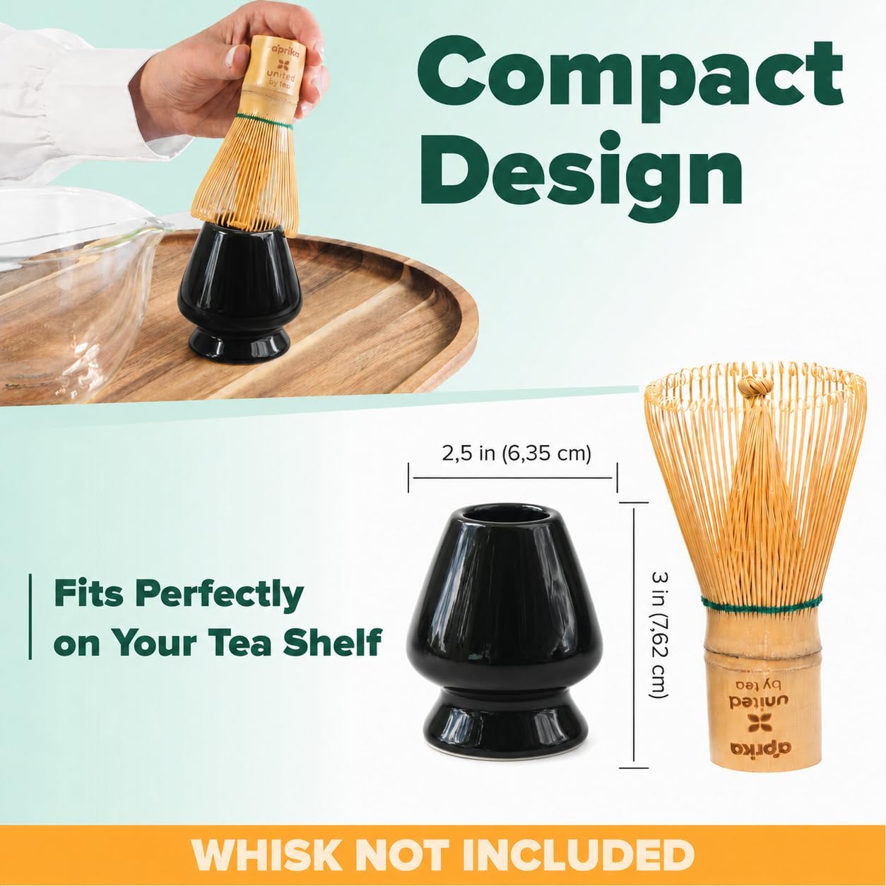 Matcha Whisk Holder Set, Bamboo Chasen with Glass Stand and Scoop, 100 Prong Tea Whisk for Japanese Green Tea Powder
