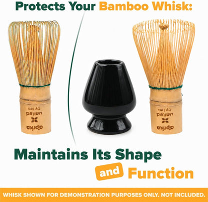 Matcha Whisk Holder Set, Bamboo Chasen with Glass Stand and Scoop, 100 Prong Tea Whisk for Japanese Green Tea Powder
