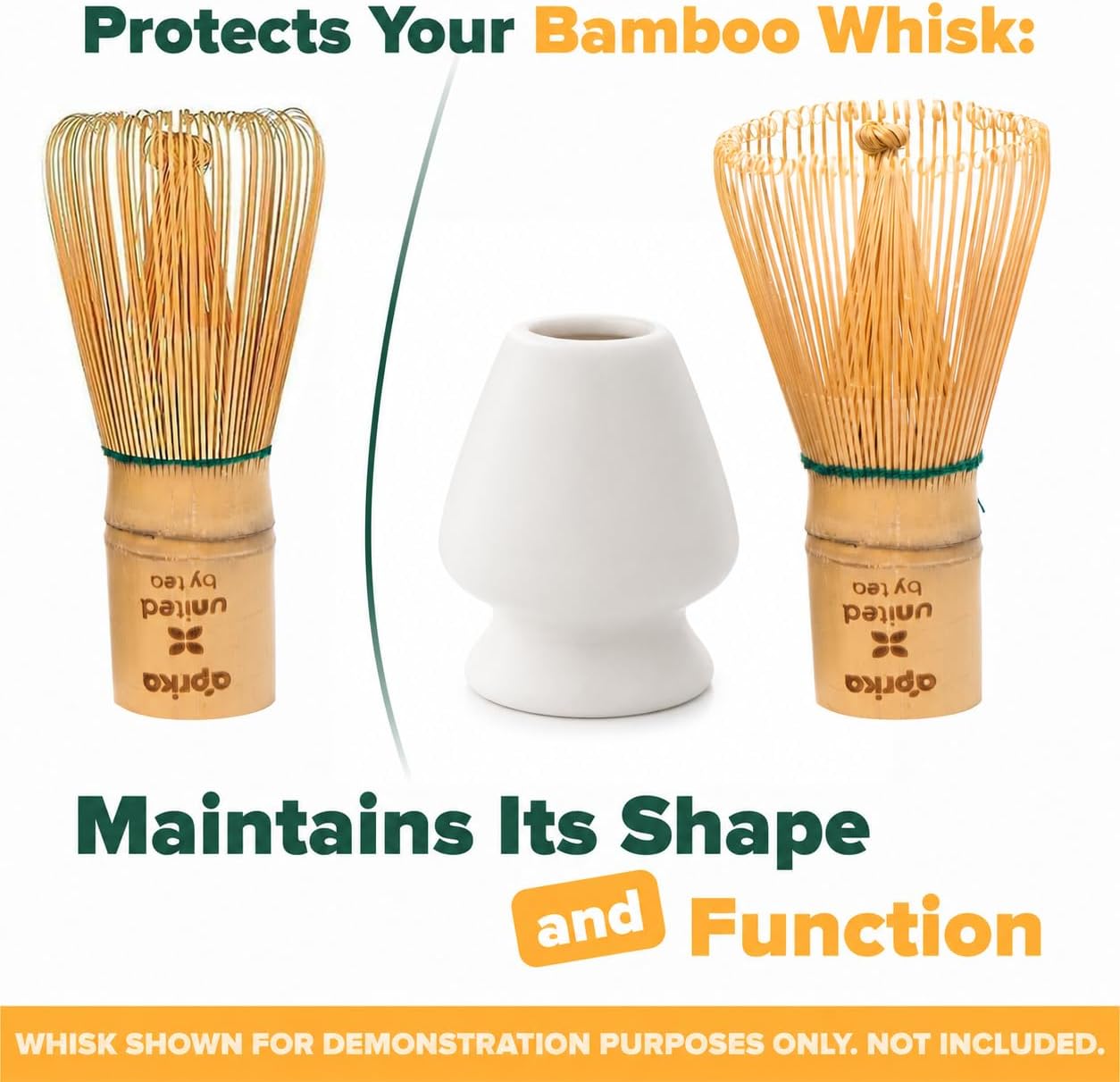 Matcha Whisk Holder Set, Bamboo Chasen with Glass Stand and Scoop, 100 Prong Tea Whisk for Japanese Green Tea Powder