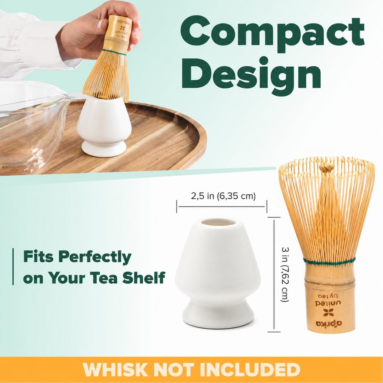 Matcha Whisk Holder Set, Bamboo Chasen with Glass Stand and Scoop, 100 Prong Tea Whisk for Japanese Green Tea Powder