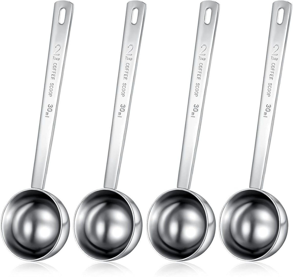 4 Pcs 2 Tablespoon Scoops with Long Handle, 30 ml Stainless Steel Measuring Spoon for Coffee Milk Fruit Powder, Loose Tea Dry, Spice Jar, Cooking Baking, and Other Dry Goods
