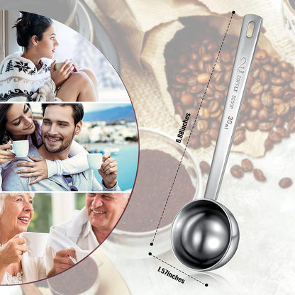 4 Pcs 2 Tablespoon Scoops with Long Handle, 30 ml Stainless Steel Measuring Spoon for Coffee Milk Fruit Powder, Loose Tea Dry, Spice Jar, Cooking Baking, and Other Dry Goods