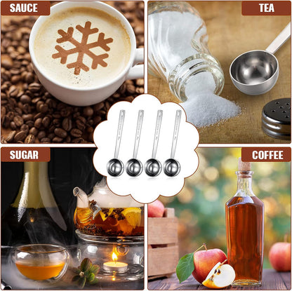 4 Pcs 2 Tablespoon Scoops with Long Handle, 30 ml Stainless Steel Measuring Spoon for Coffee Milk Fruit Powder, Loose Tea Dry, Spice Jar, Cooking Baking, and Other Dry Goods