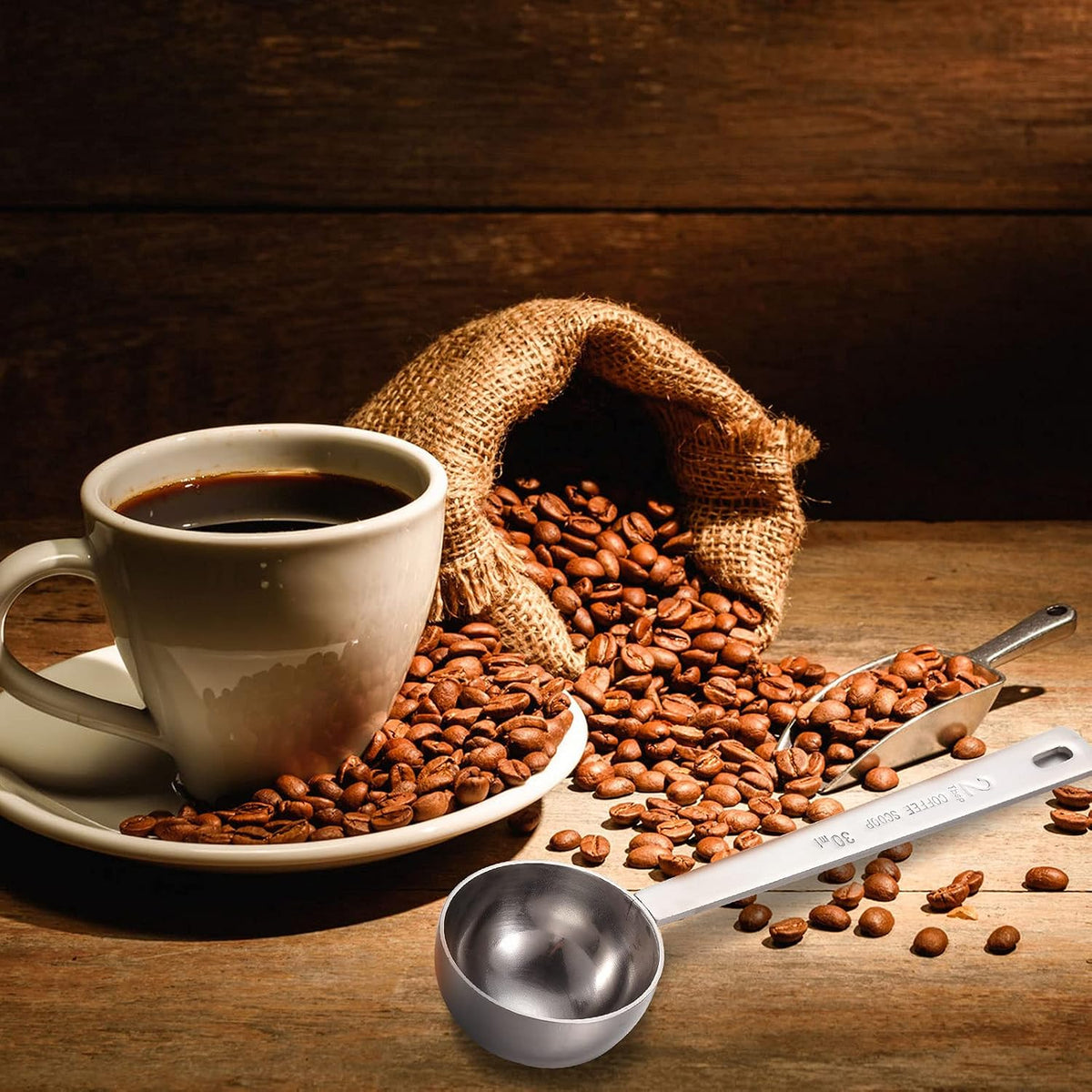 4 Pcs 2 Tablespoon Scoops with Long Handle, 30 ml Stainless Steel Measuring Spoon for Coffee Milk Fruit Powder, Loose Tea Dry, Spice Jar, Cooking Baking, and Other Dry Goods