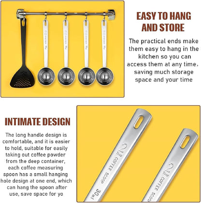 4 Pcs 2 Tablespoon Scoops with Long Handle, 30 ml Stainless Steel Measuring Spoon for Coffee Milk Fruit Powder, Loose Tea Dry, Spice Jar, Cooking Baking, and Other Dry Goods