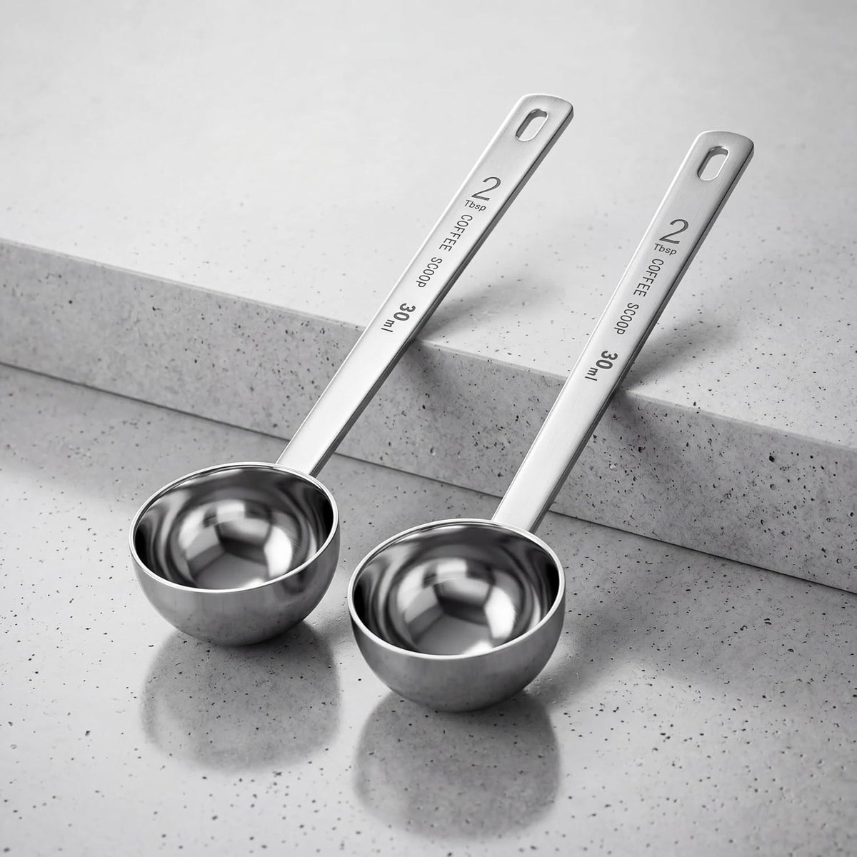 4 Pcs 2 Tablespoon Scoops with Long Handle, 30 ml Stainless Steel Measuring Spoon for Coffee Milk Fruit Powder, Loose Tea Dry, Spice Jar, Cooking Baking, and Other Dry Goods