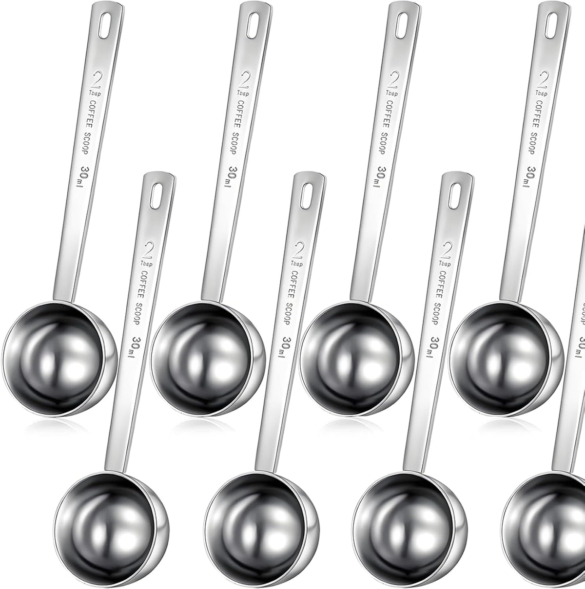 4 Pcs 2 Tablespoon Scoops with Long Handle, 30 ml Stainless Steel Measuring Spoon for Coffee Milk Fruit Powder, Loose Tea Dry, Spice Jar, Cooking Baking, and Other Dry Goods
