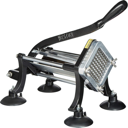Professional French Fry Cutter for Potatoes and Vegetable Dicer, 3/8” Stainless Steel Cutting Blade, Suction Cup and Wall-Mount Feet, Restaurant-Quality, Black (36-3550-W)