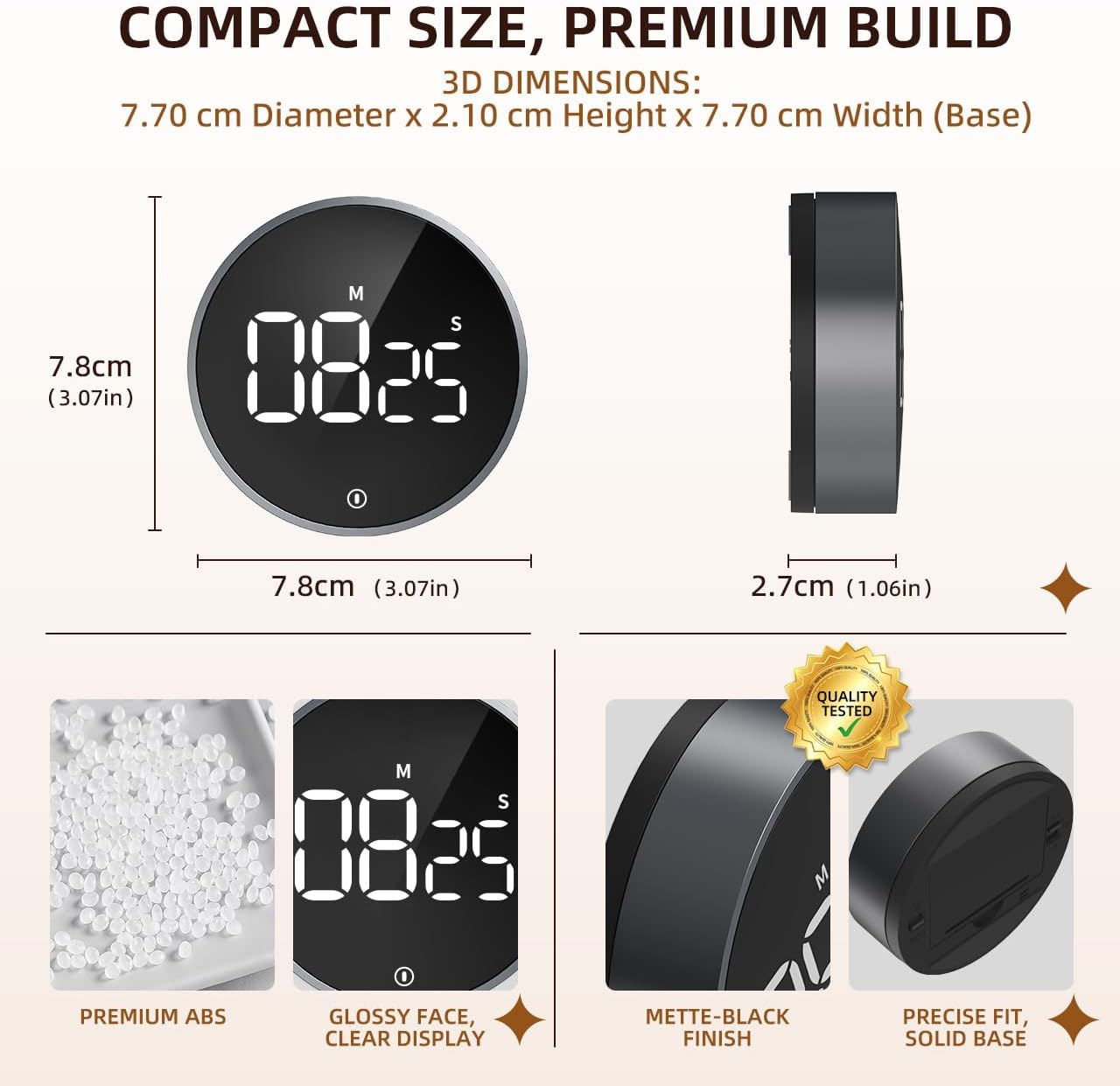 Digital Magnetic Kitchen Timer & Stopwatch with LED Display, Space Gray | Up to 99:55 Countdown & Count Up , Easy Twist Control, Adjustable Volume & Brightness, Magnetic Back, Battery Powered