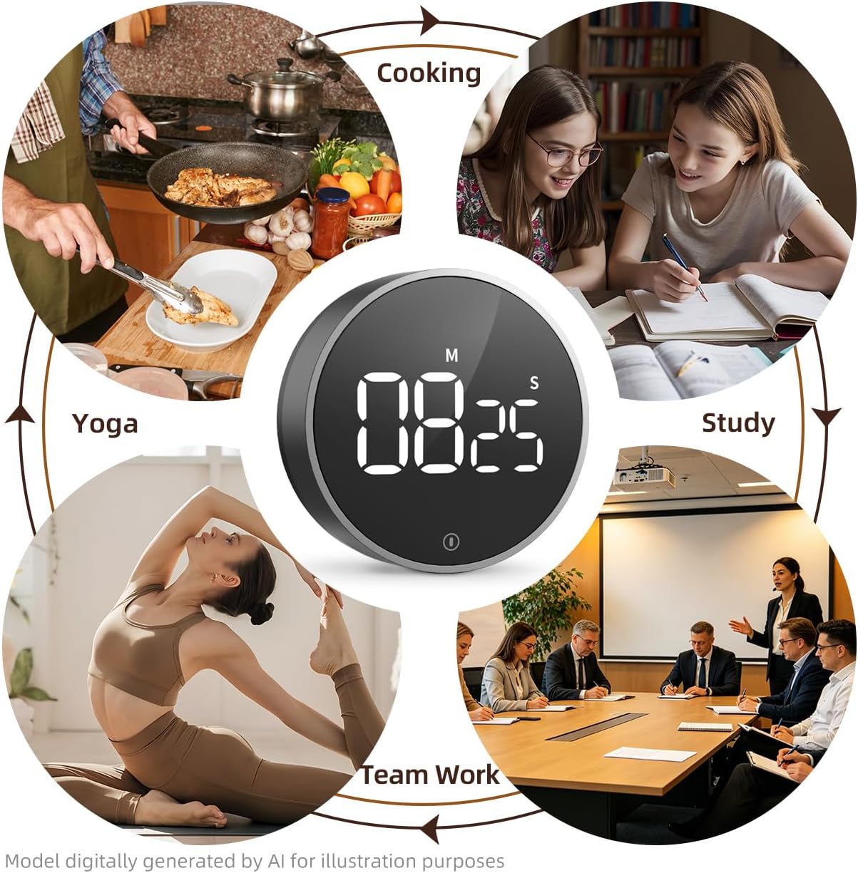 Digital Magnetic Kitchen Timer & Stopwatch with LED Display, Space Gray | Up to 99:55 Countdown & Count Up , Easy Twist Control, Adjustable Volume & Brightness, Magnetic Back, Battery Powered