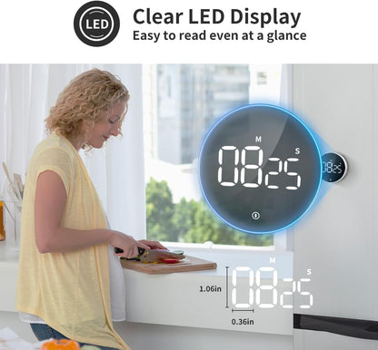 Digital Magnetic Kitchen Timer & Stopwatch with LED Display, Space Gray | Up to 99:55 Countdown & Count Up , Easy Twist Control, Adjustable Volume & Brightness, Magnetic Back, Battery Powered