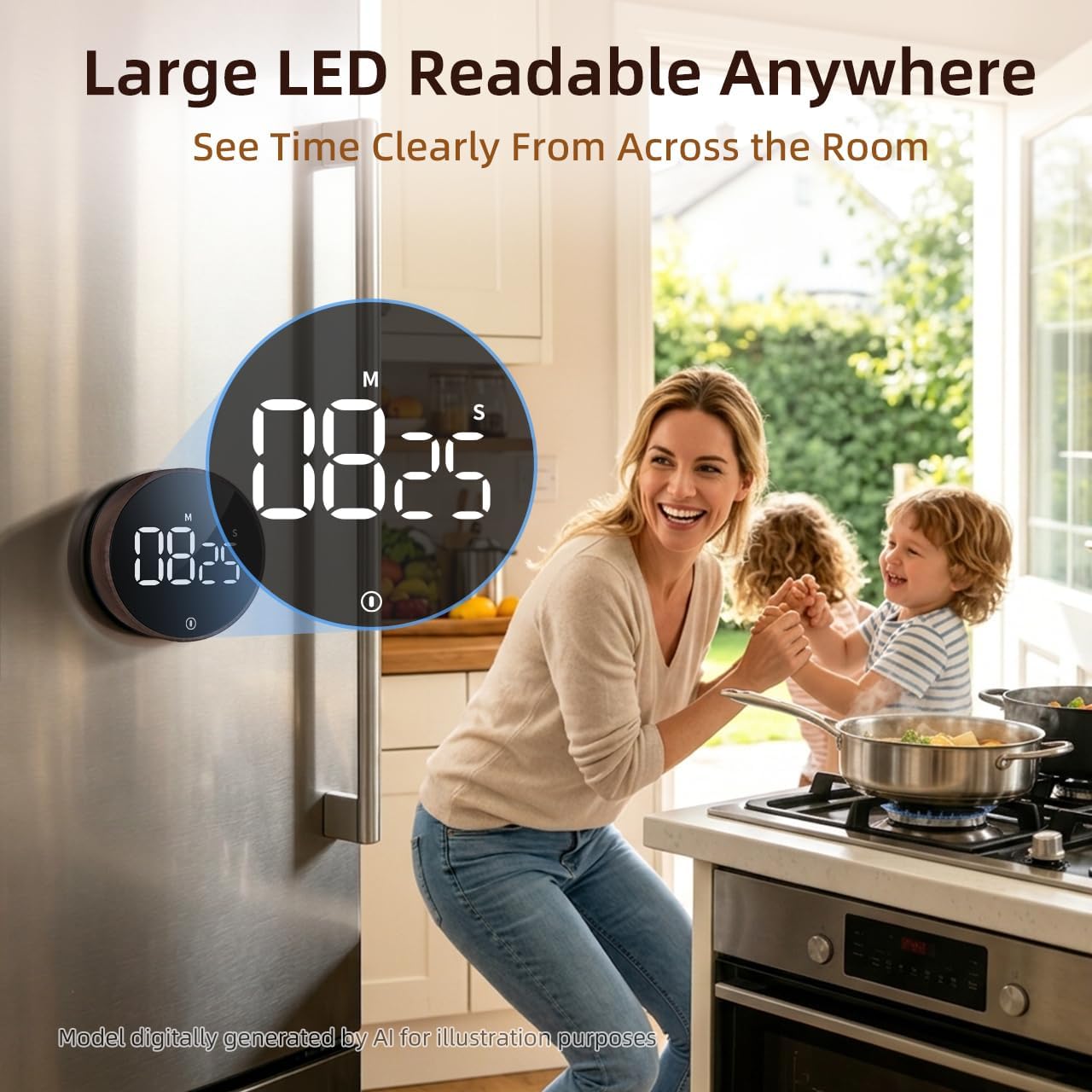 Digital Magnetic Kitchen Timer & Stopwatch with LED Display, Space Gray | Up to 99:55 Countdown & Count Up , Easy Twist Control, Adjustable Volume & Brightness, Magnetic Back, Battery Powered