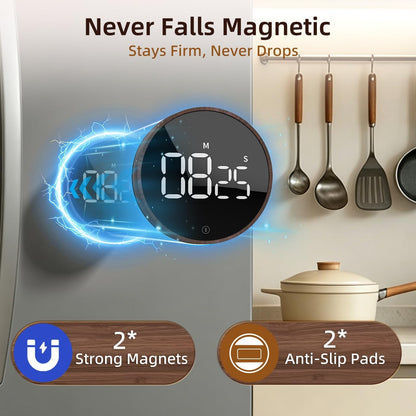 Digital Magnetic Kitchen Timer & Stopwatch with LED Display, Space Gray | Up to 99:55 Countdown & Count Up , Easy Twist Control, Adjustable Volume & Brightness, Magnetic Back, Battery Powered