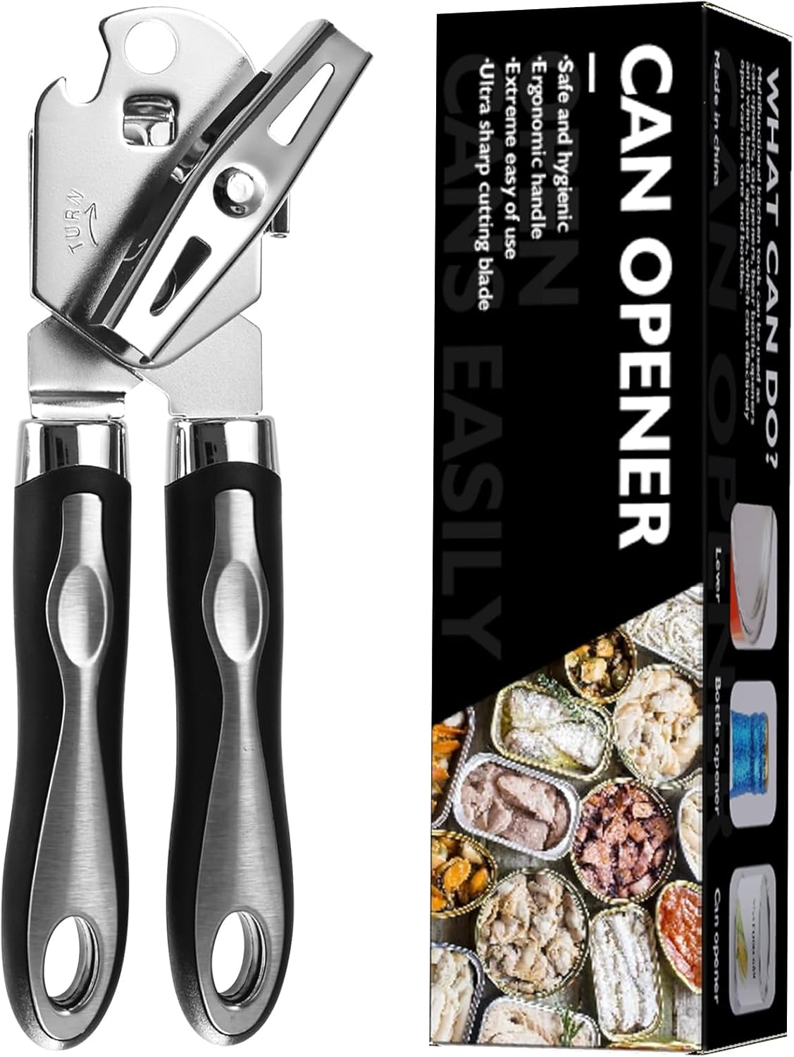 Stainless Steel Manual Can Opener with Bottle Opener | Smooth Edge, Handheld Heavy Duty, For Seniors & Camping, Magnetic Lid Remover, Safe Cut
