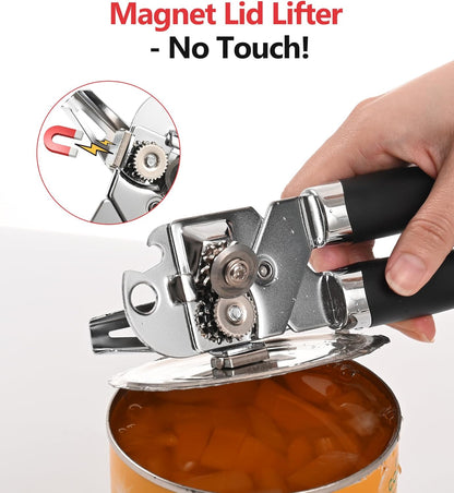 Stainless Steel Manual Can Opener with Bottle Opener | Smooth Edge, Handheld Heavy Duty, For Seniors & Camping, Magnetic Lid Remover, Safe Cut