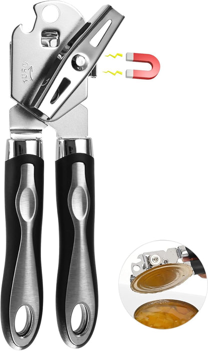 Stainless Steel Manual Can Opener with Bottle Opener | Smooth Edge, Handheld Heavy Duty, For Seniors & Camping, Magnetic Lid Remover, Safe Cut